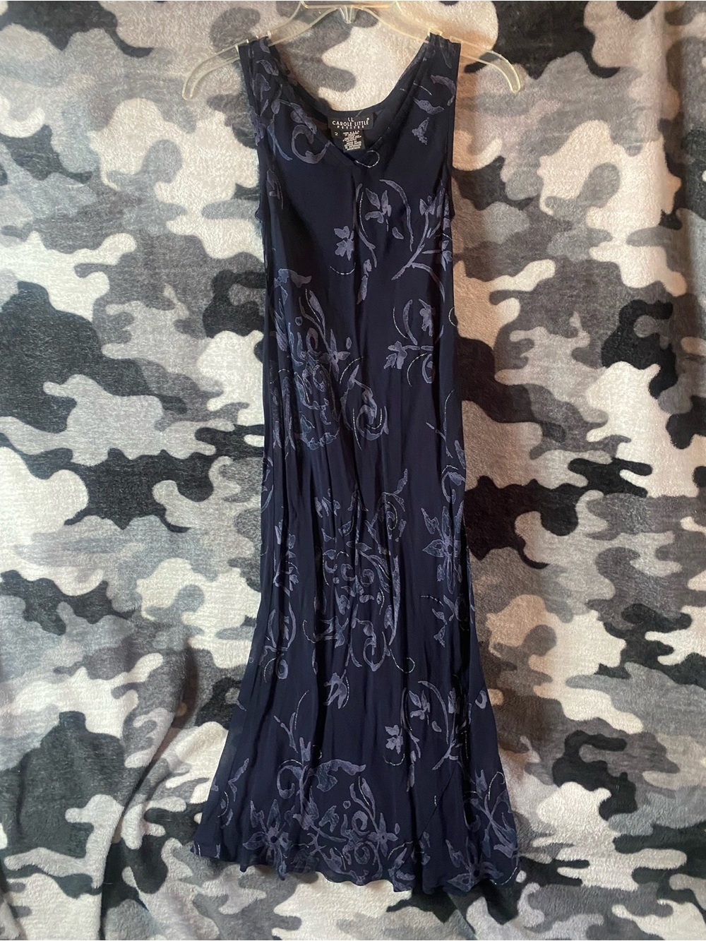 Carole Little Navy Floral Sleeveless Maxi Dress